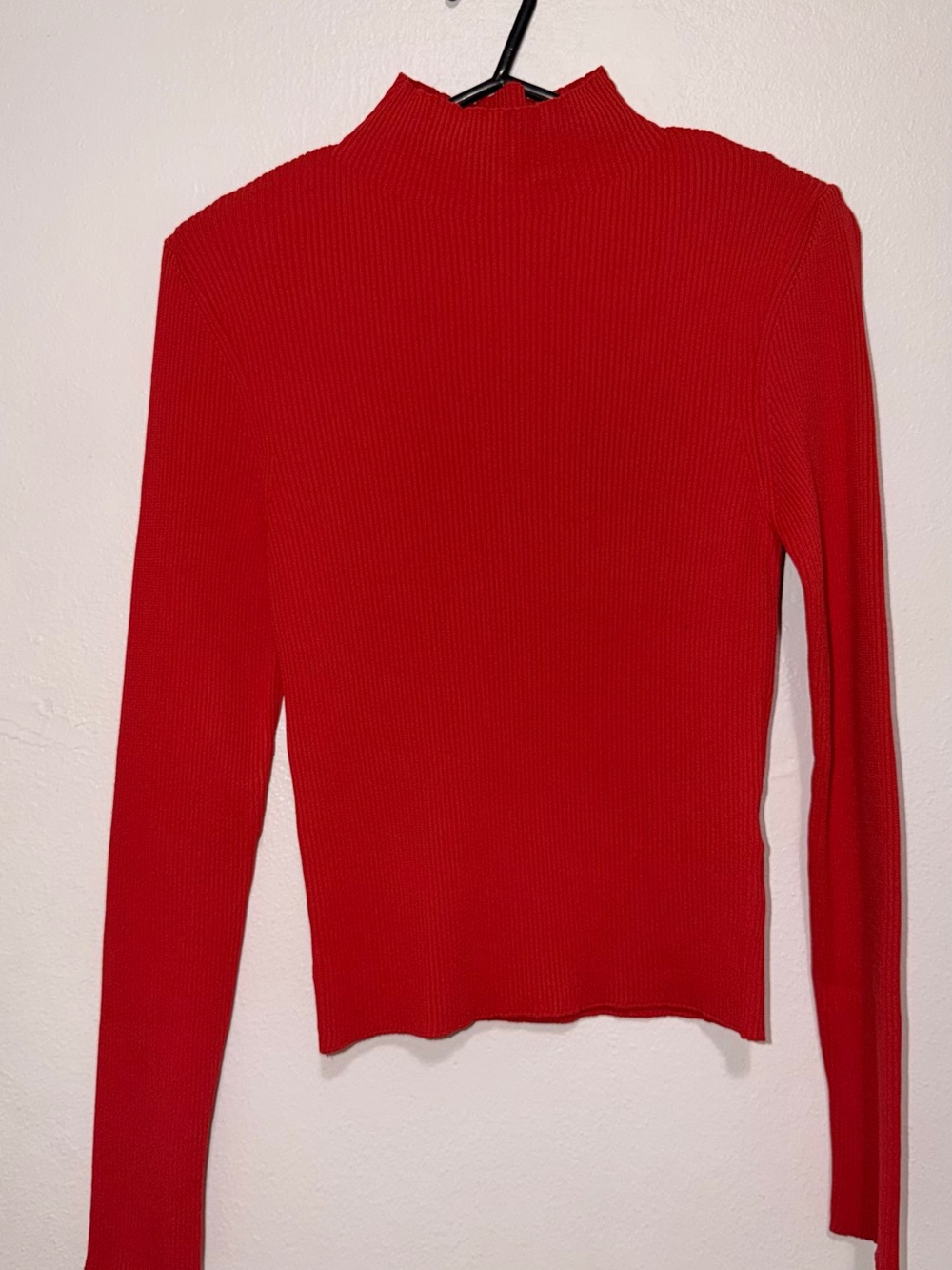 H&M Red Ribbed Mock-Neck Long Sleeve Top